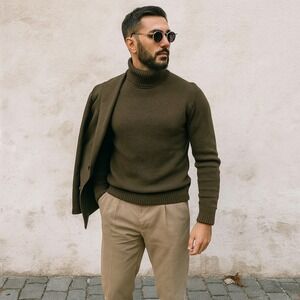 Vintage 2000s Bikkembergs Italy Wool Blend Sweater Olive Green Zip Collar Hoodie